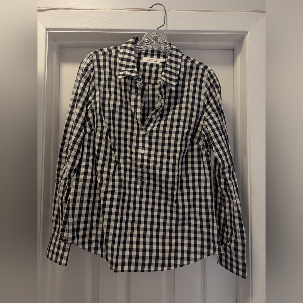Womens Black And White Check Vineyard Vines Half Button Up